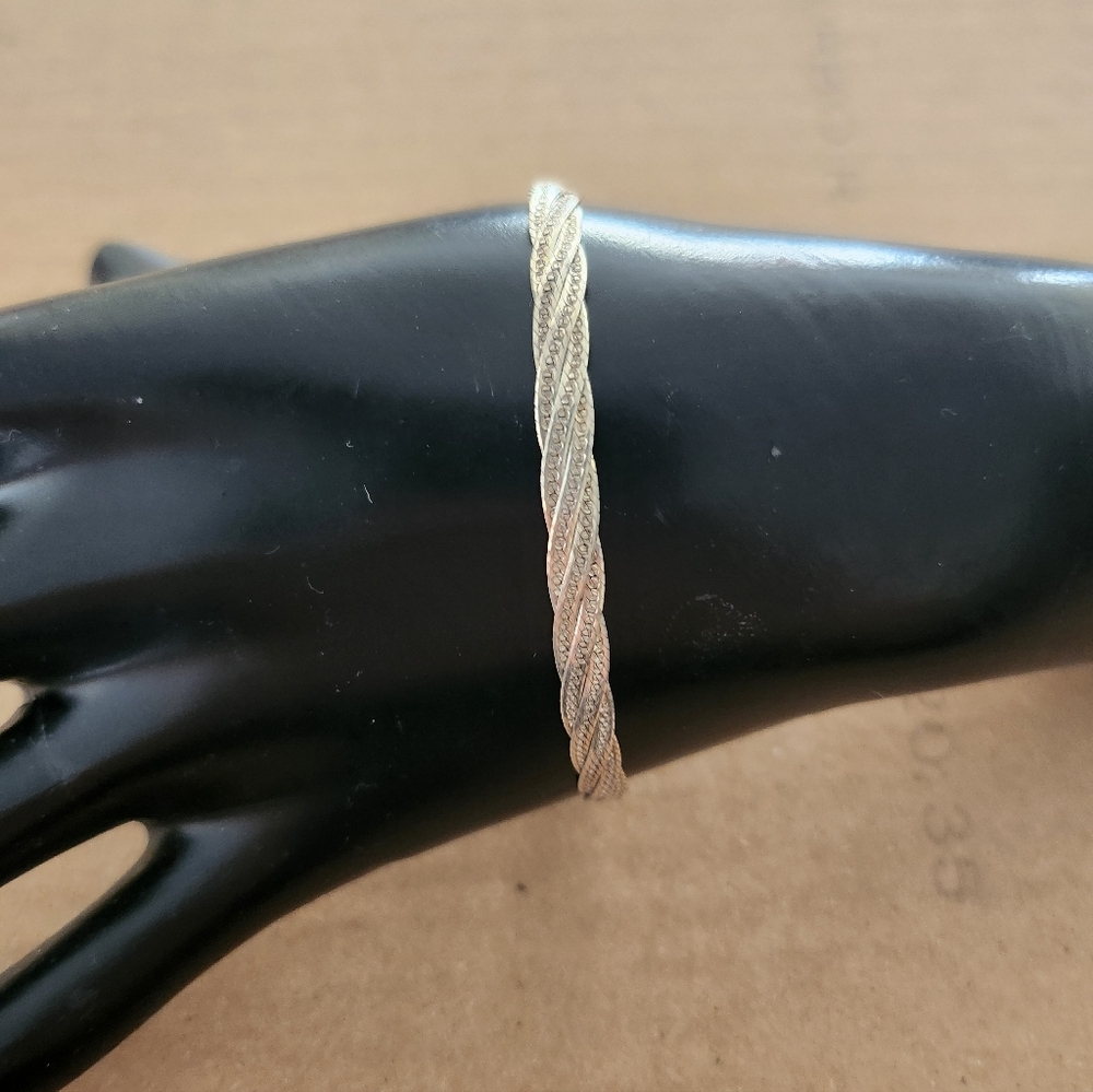 925 Sterling Silver Braided Herringbone Entwined Chain Bracelet